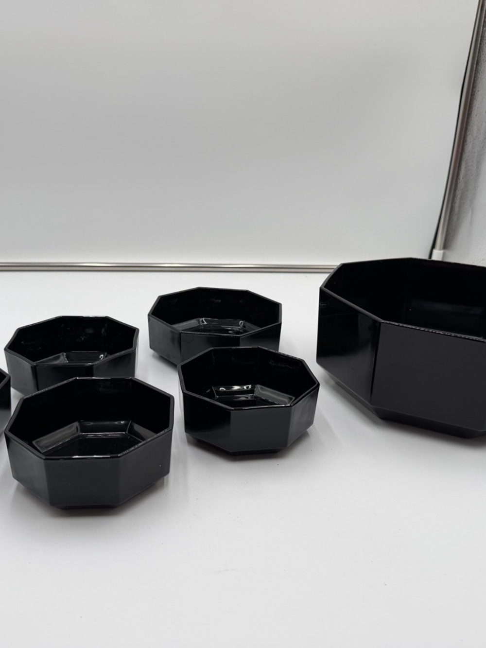 Vintage Arcoroc Octime Black Glass Bowl Set 6 Piece France
